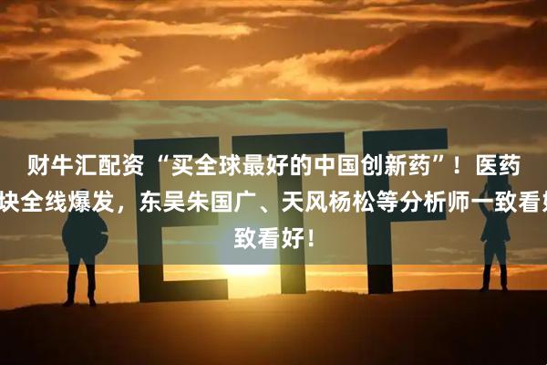 财牛汇配资 “买全球最好的中国创新药”！医药板块全线爆发，东吴朱国广、天风杨松等分析师一致看好！
