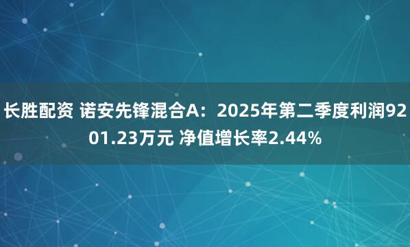 长胜配资 诺安先锋混合A：2025年第二季度利润9201.23万元 净值增长率2.44%