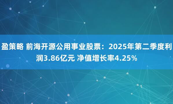 盈策略 前海开源公用事业股票：2025年第二季度利润3.86亿元 净值增长率4.25%