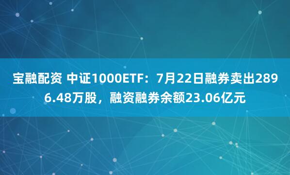 宝融配资 中证1000ETF：7月22日融券卖出2896.48万股，融资融券余额23.06亿元